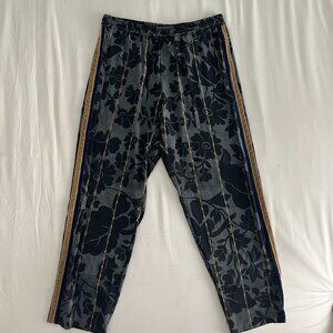 Pierre-Louis Mascia Size L Grey Black Gray Floral Print Silk Casual Pants